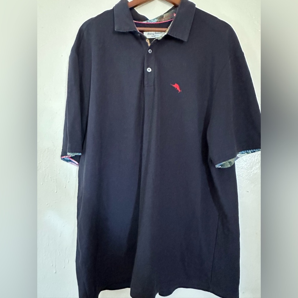 Tommy Bahama IslandZone Polo - Black - Supima Cotton Blend - Floral Trim - XXL